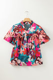 Printed Notched Puff Sleeve Blouse - Trendsi