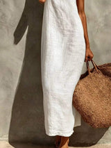 Sleeveless Linen Casual Maxi Dress - Trendsi - Flyclothing LLC
