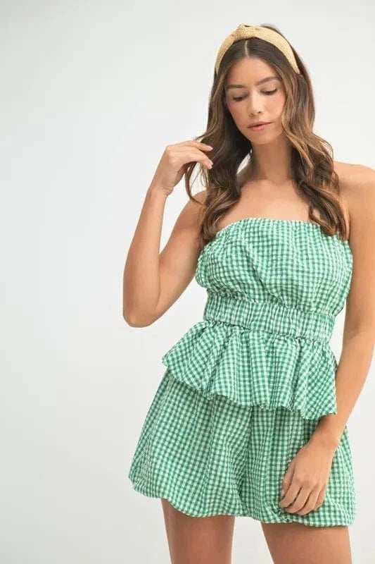 MABLE Gingham Tube Top and Shorts Set - Trendsi - Flyclothing LLC