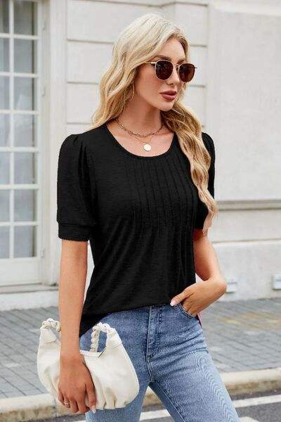 Round Neck Short Sleeve T-Shirt - Trendsi - Flyclothing LLC