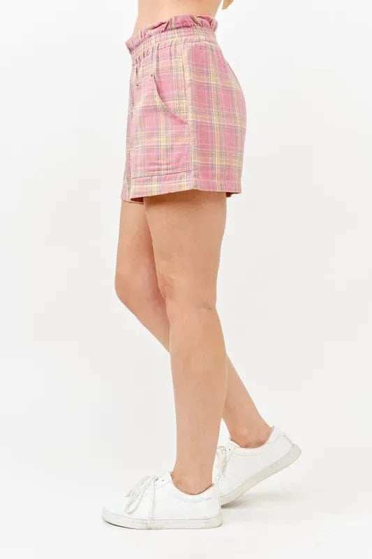 And The Why Plaid Print Smocked Detail Casual Shorts - Trendsi - Flyclothing LLC