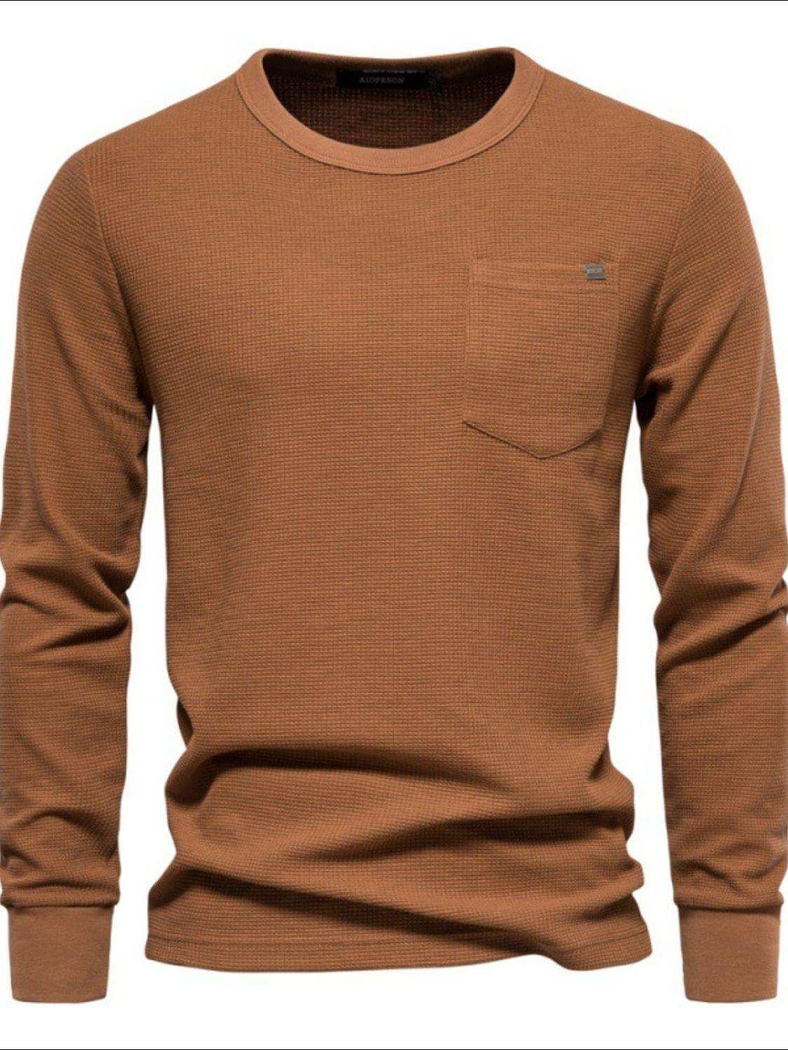 Men's Waffle-Knit Round Neck T-Shirt - Trendsi - Flyclothing LLC