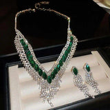 Copper Rhinestone Earrings and Necklace Jewelry Set - Trendsi - Flyclothing LLC