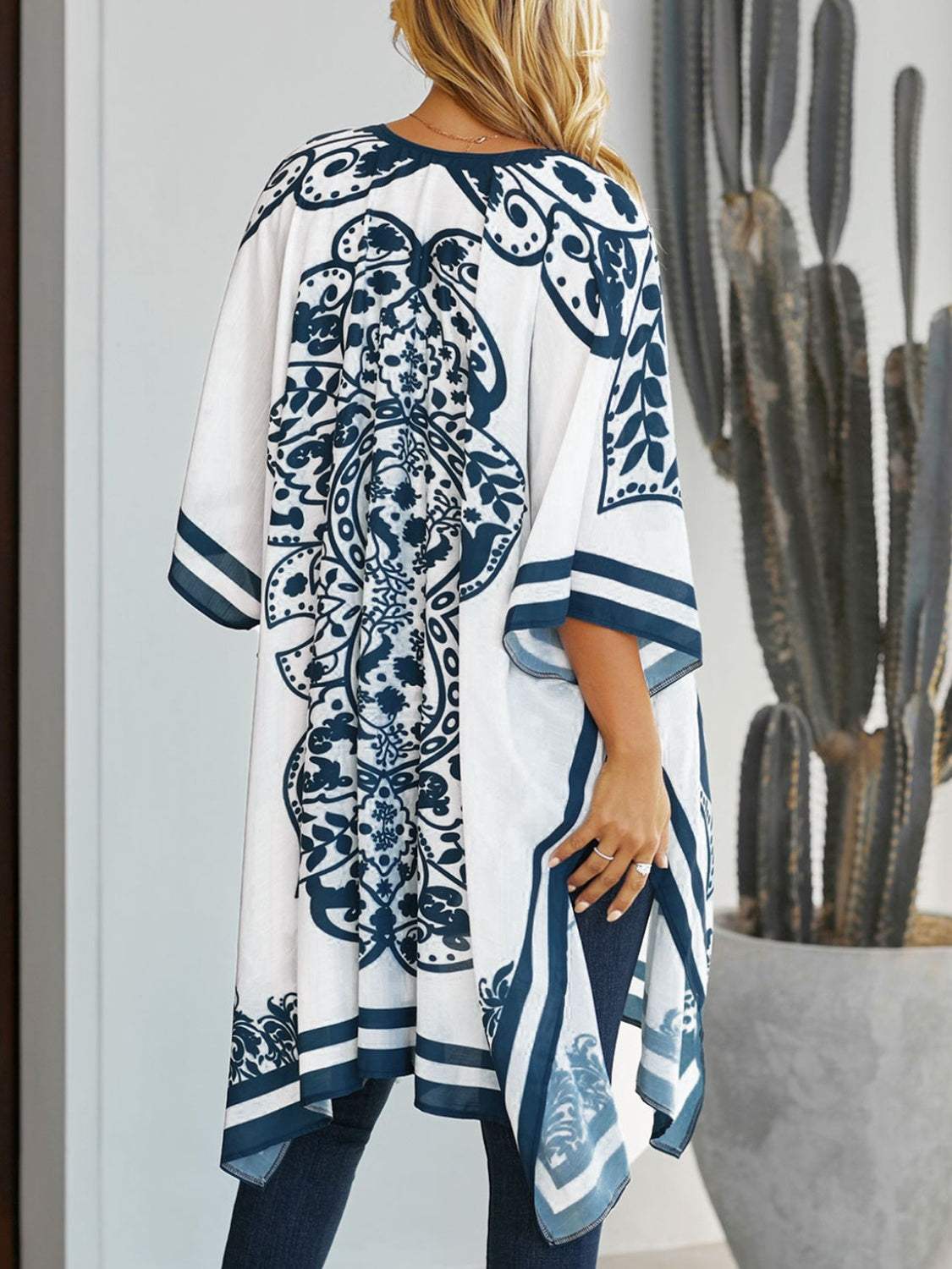 Printed Open Front Cover-Up - Trendsi - Flyclothing LLC