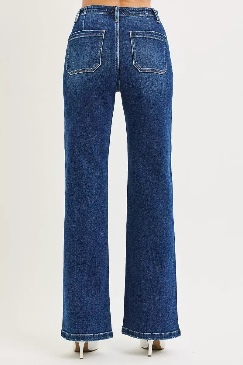 RISEN Full Size High Rise Wide Leg Jeans with Front Tie Detail Plus Size - Trendsi - Flyclothing LLC