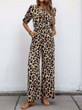 Perfee Tied Leopard Half Sleeve Jumpsuit - Trendsi - Flyclothing LLC