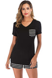 Striped Short Sleeve Top and Shorts Lounge Set - Trendsi - Flyclothing LLC
