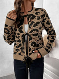 Perfee Tied Leopard Long Sleeve Cardigan - Trendsi
