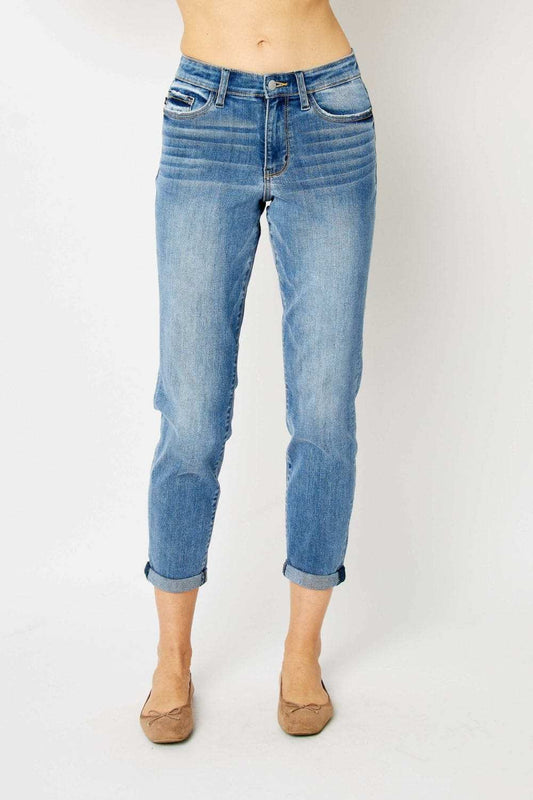 Judy Blue Full Size Cuffed Hem Slim Jeans - Trendsi - Flyclothing LLC