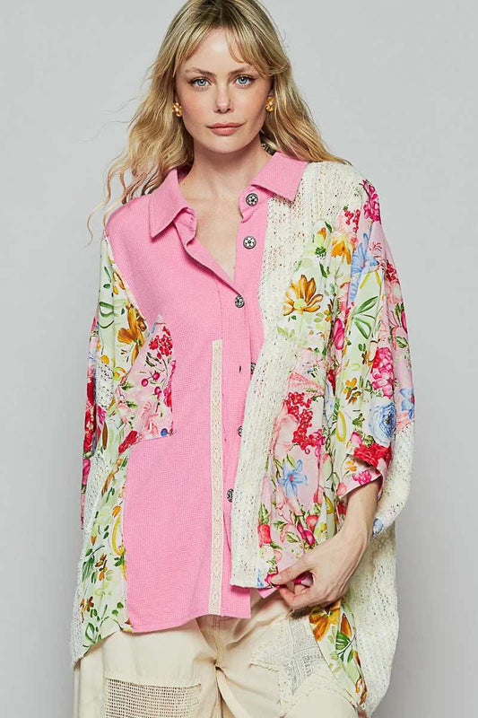 POL Thermal and Crochet Lace Mix Shirt with Floral Pattern - Trendsi - Flyclothing LLC