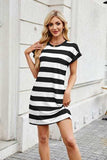 Tied Contrast Striped Short Sleeve Mini Tee Dress - Trendsi - Flyclothing LLC