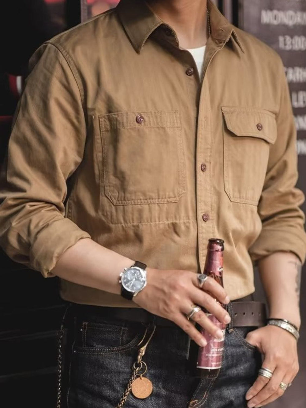 Men's Button Down Long Sleeve Shirt with Chest Pockets - Trendsi
