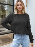 Cable-Knit Round Neck Dropped Shoulder Sweater - Trendsi - Flyclothing LLC