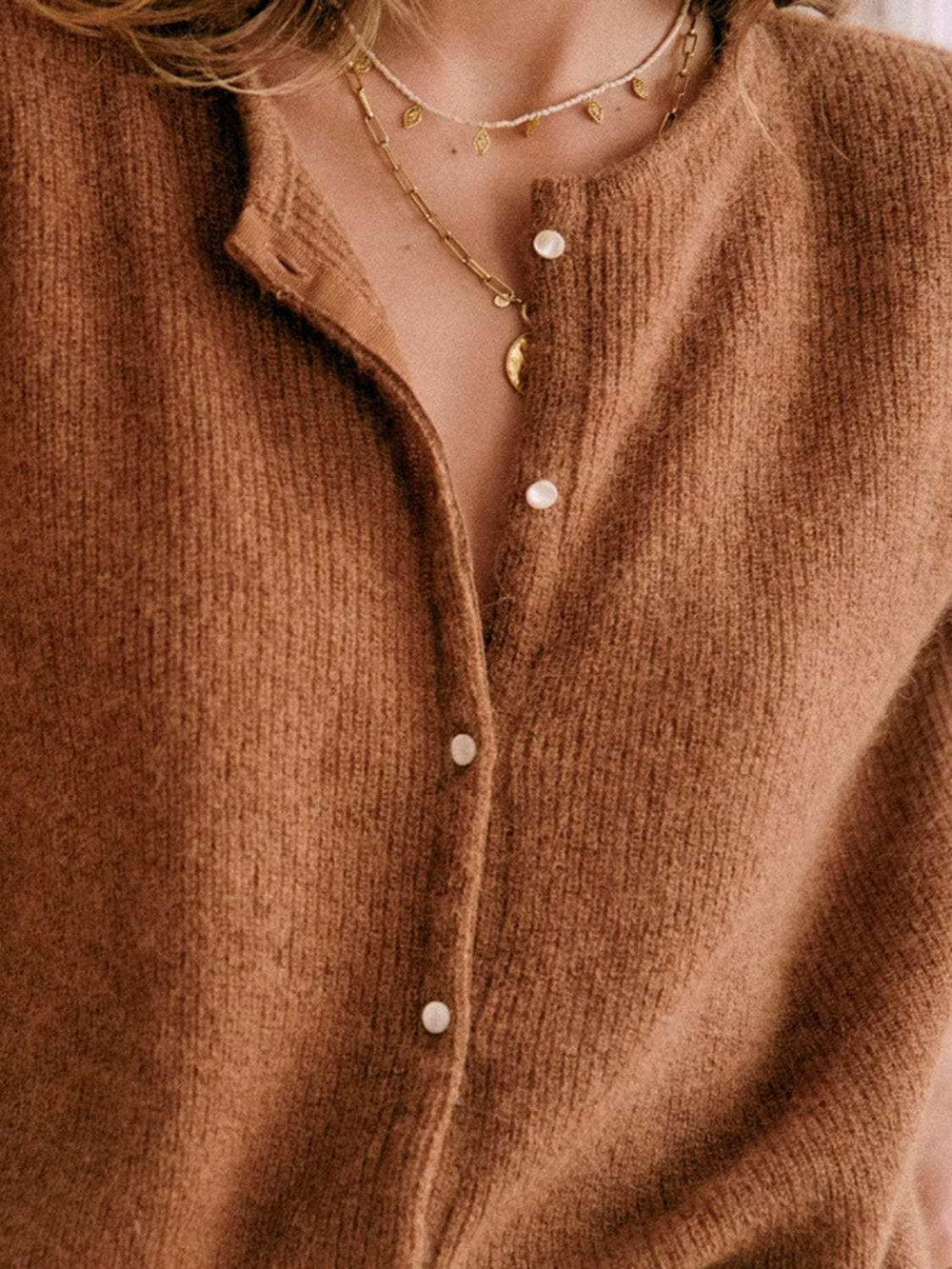 Button Down Long Sleeve Sweater - Trendsi - Flyclothing LLC