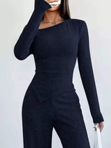 Chic One-Shoulder Asymmetrical Top and Wide-Leg Pants Set - Trendsi - Flyclothing LLC