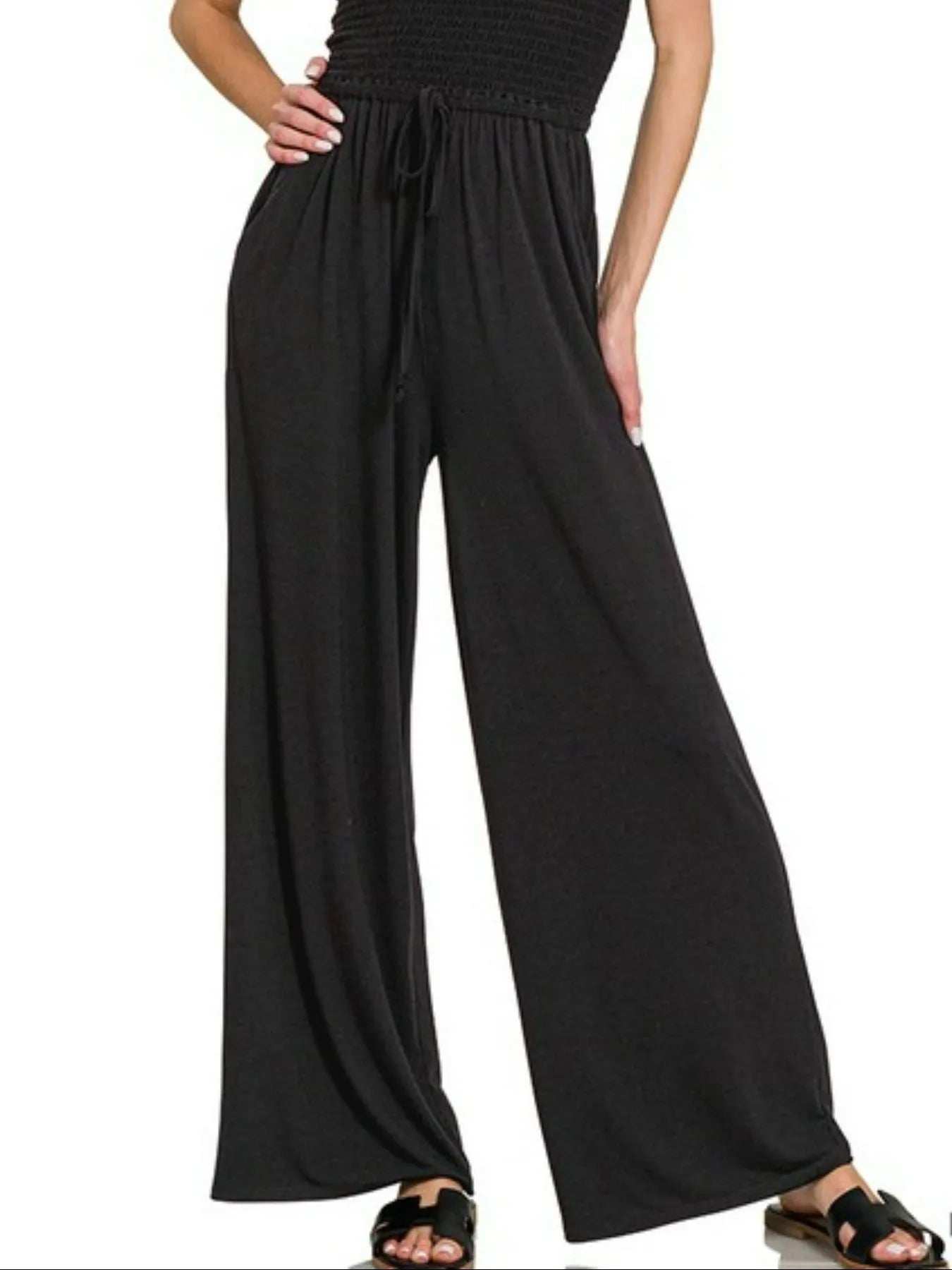 Zenana Strapless Wide Leg Smocked Jumpsuit - Trendsi - Flyclothing LLC