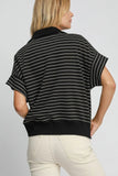 Umgee Striped Half Zip Short Sleeve Sweatshirt - Trendsi