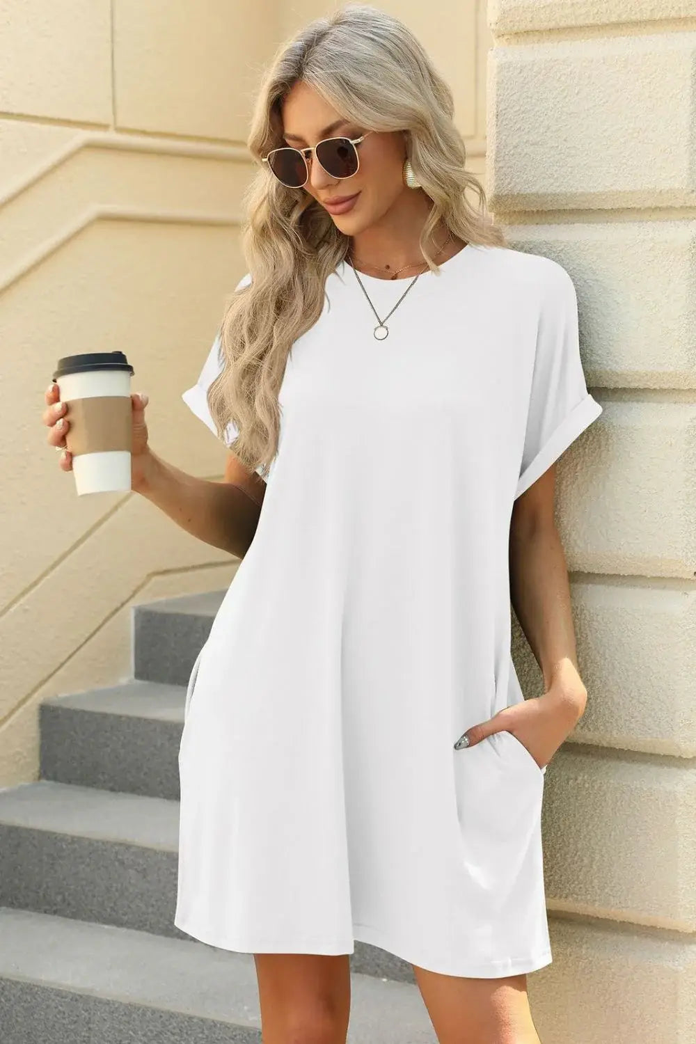 Florira Short Sleeve Mini Dress with Pockets - Trendsi - Flyclothing LLC