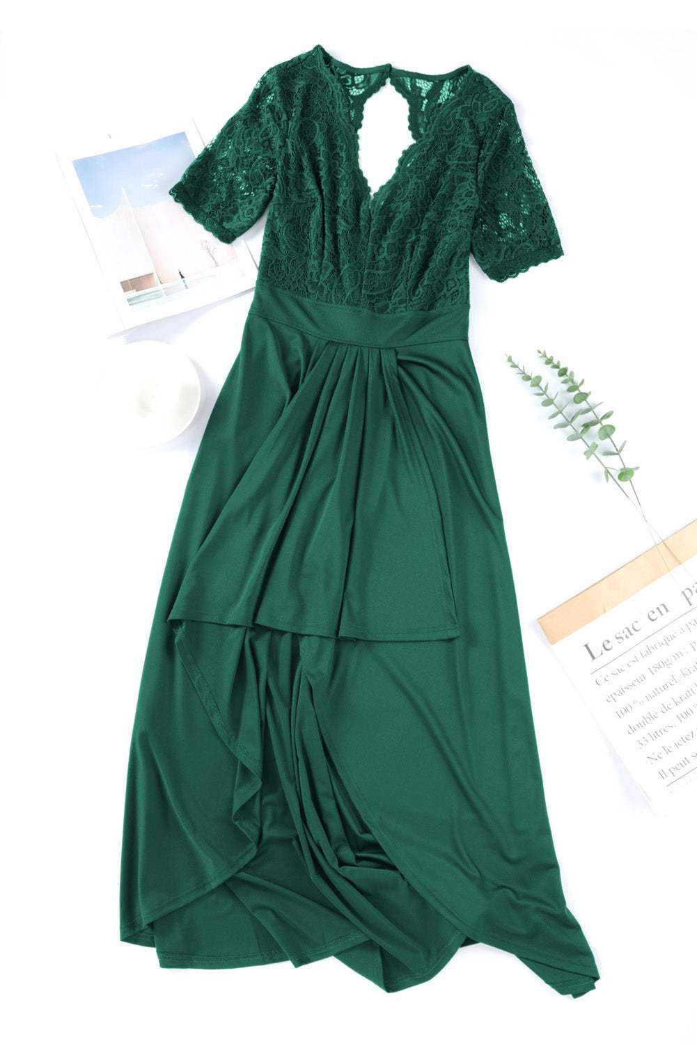 Lace Cutout V-Neck Short Sleeve Dress - Trendsi - Flyclothing LLC