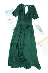 Lace Cutout V-Neck Short Sleeve Dress - Trendsi - Flyclothing LLC