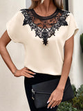 Lace Detail Round Neck Short Sleeve Blouse - Trendsi