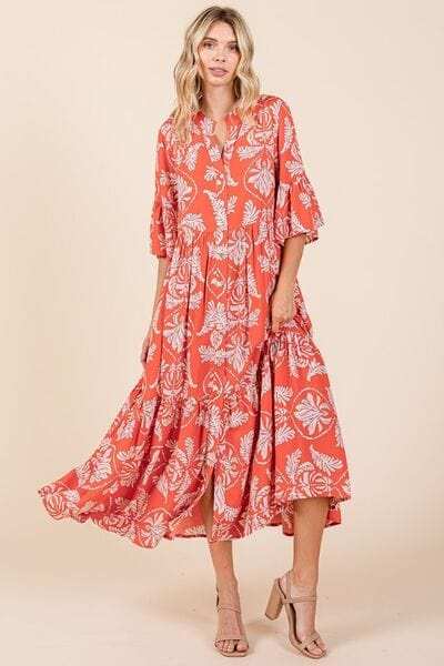 Mittoshop Abstract Leaf Print Tiered Ruffle Dress - Trendsi - Flyclothing LLC