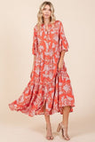 Mittoshop Abstract Leaf Print Tiered Ruffle Dress - Trendsi