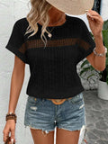 Eyelet Round Neck Short Sleeve Top - Trendsi - Flyclothing LLC