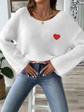 Heart Boat Neck Dropped Shoulder Sweater - Trendsi - Flyclothing LLC