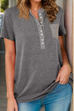 Full Size Half Button Short Sleeve T-Shirt - Trendsi - Flyclothing LLC