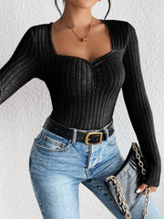 Honey Ribbed Long Sleeve T-Shirt - Trendsi