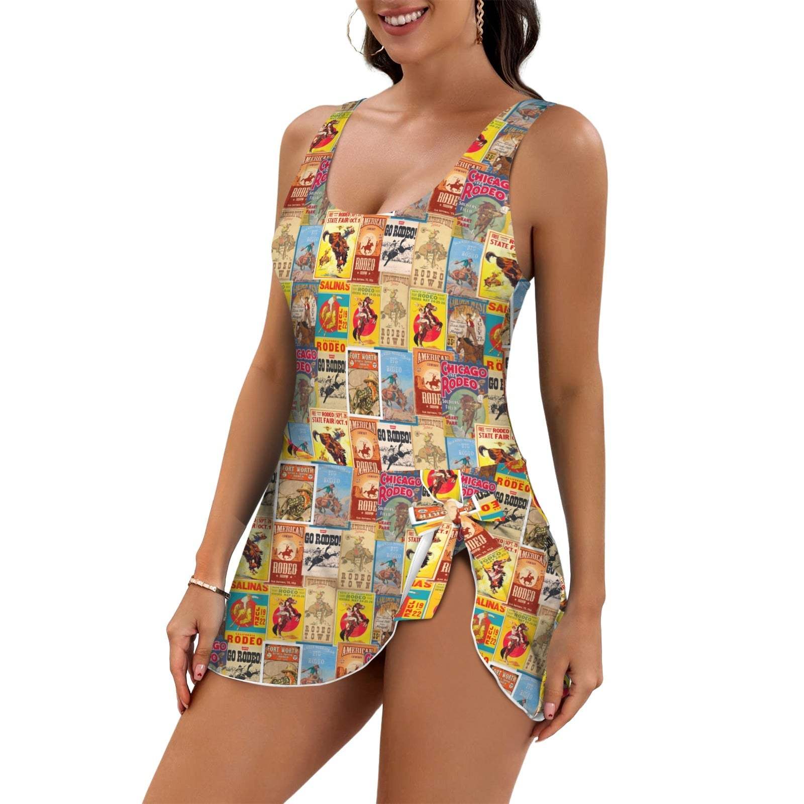 Baha Ranch Vintage Rodeo Poster Skirted Swimsuit - Baha Ranch Western Wear - Flyclothing LLC