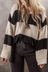 Color Block Round Neck Sweater - Trendsi - Flyclothing LLC