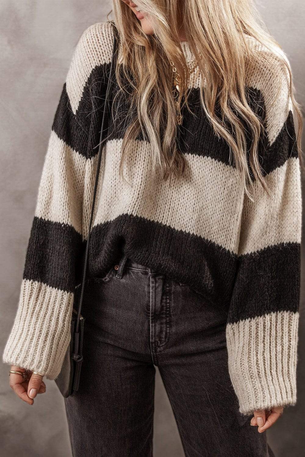 Color Block Round Neck Sweater - Trendsi - Flyclothing LLC