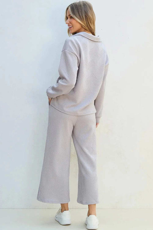 Textured Long Sleeve Top and Drawstring Pants Set - Trendsi - Flyclothing LLC