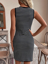 Striped Round Neck Wide Strap Mini Dress - Trendsi - Flyclothing LLC