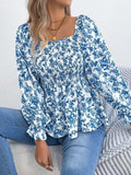 Floral Square Neck Flounce Sleeve Blouse - Trendsi - Flyclothing LLC