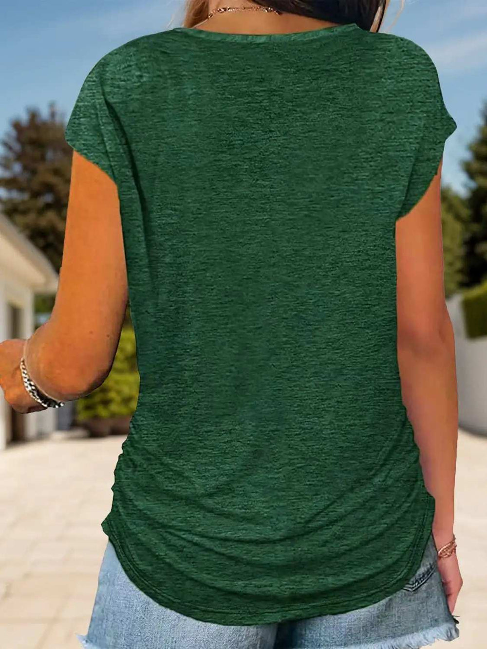 Full Size Half Zip Cap Sleeve T-Shirt - Trendsi - Flyclothing LLC