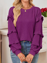 Ruffled Long Sleeve Knit T-Shirt - Trendsi - Flyclothing LLC