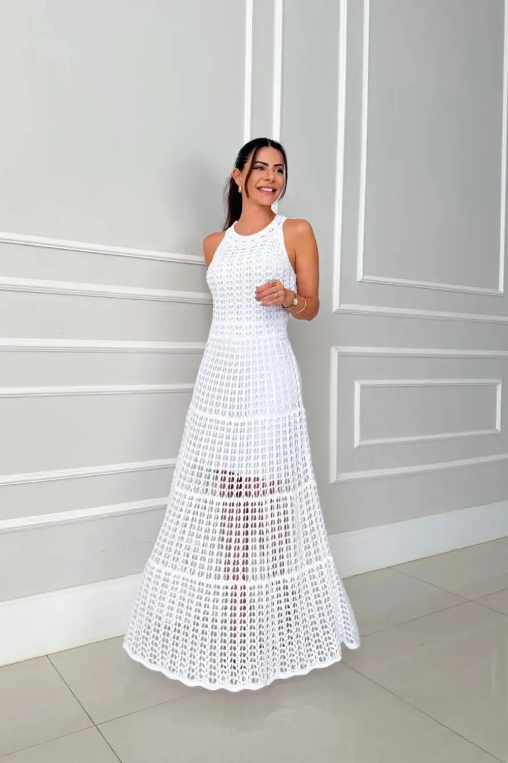Hollowed-Out Sleeveless Maxi Dress - Trendsi - Flyclothing LLC