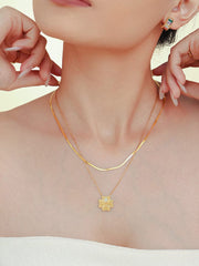 2 Piece 18K Gold-Plated Inlaid Zircon Lucky Clover Necklace - Trendsi