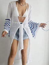 Openwork Striped Flare Sleeve Cover-Up - Trendsi - Flyclothing LLC