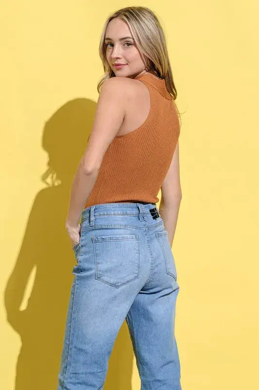 And The Why Basic Rib Cross Halter Neck Tank Top - Trendsi - Flyclothing LLC