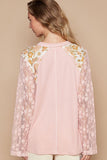 POL Flower Patch Lace Sleeve Knit Top - Trendsi