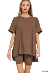 Zenana Full Size Brushed Dty Microfiber Round Neck Top and Biker Shorts Set Plus Size - Trendsi - Flyclothing LLC
