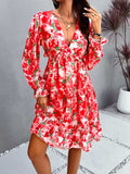 Backless Printed V-Neck Flounce Sleeve Dress - Trendsi - Flyclothing LLC