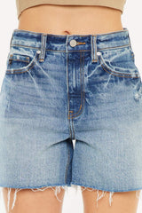 Kancan Full Size Raw Hem High Waist Denim Shorts - Trendsi - Flyclothing LLC