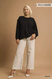 Umgee Full Size Linen Long Sleeve Top with Drawstring Plus Size - Trendsi - Flyclothing LLC