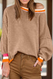 Contrast Round Neck Long Sleeve Sweater - Trendsi - Flyclothing LLC