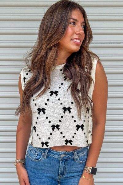 Bow Round Neck Sweater Vest - Trendsi - Flyclothing LLC